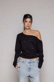 Buzo Remainder Drapeado-Negro