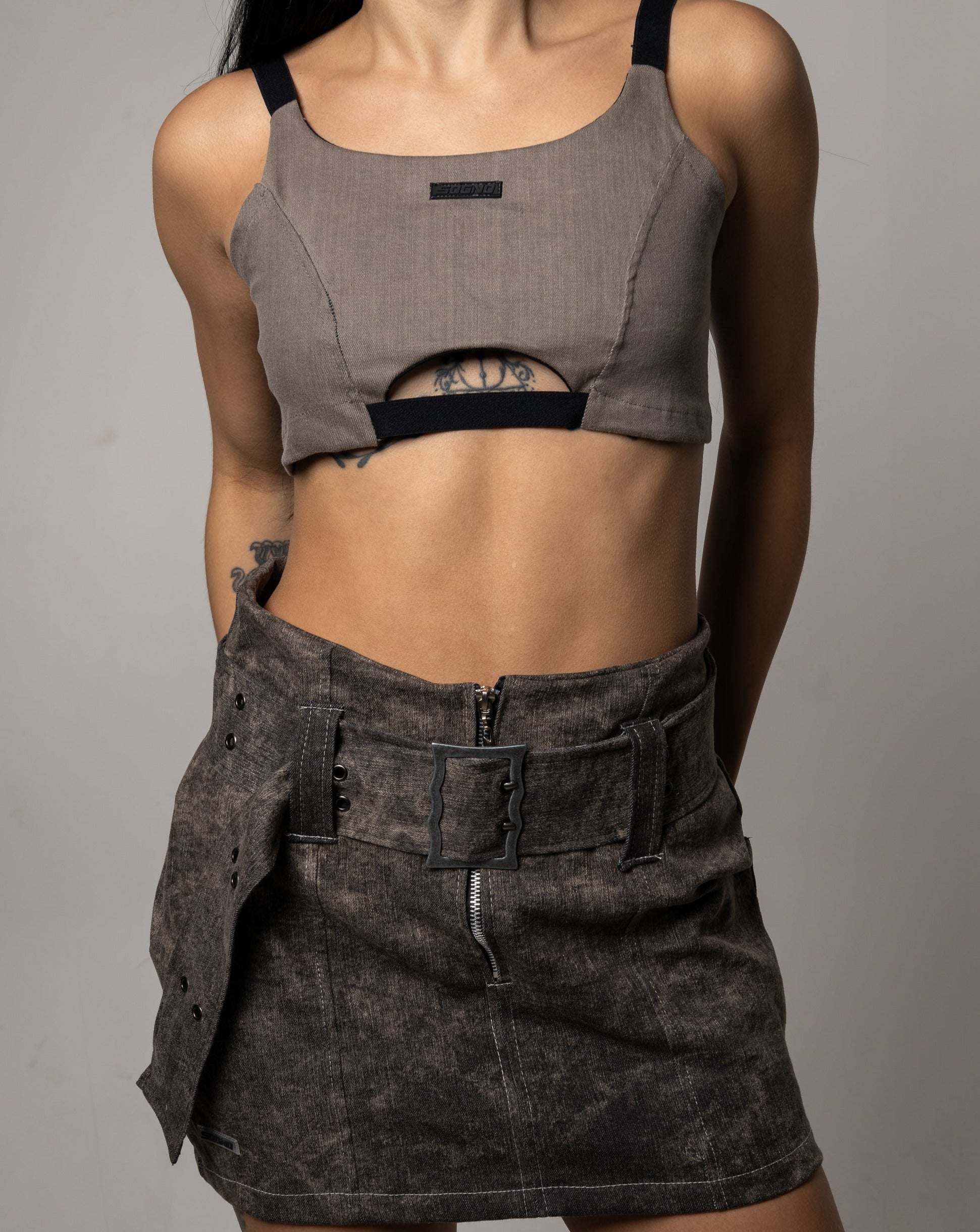 Falda Denim Efecto Lavado-Gris