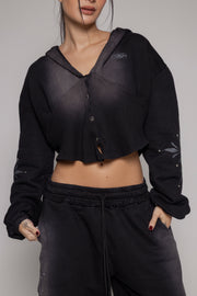 Hoodie Dama Remainder Corte V-Negro