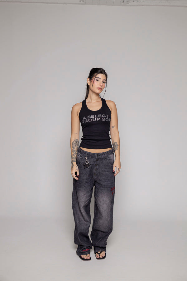 Baggy Remainder Dama Stone-Negro