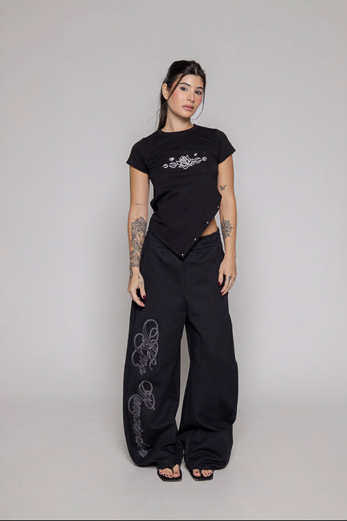 T-Shirt Remainder Asimetrica-Negra