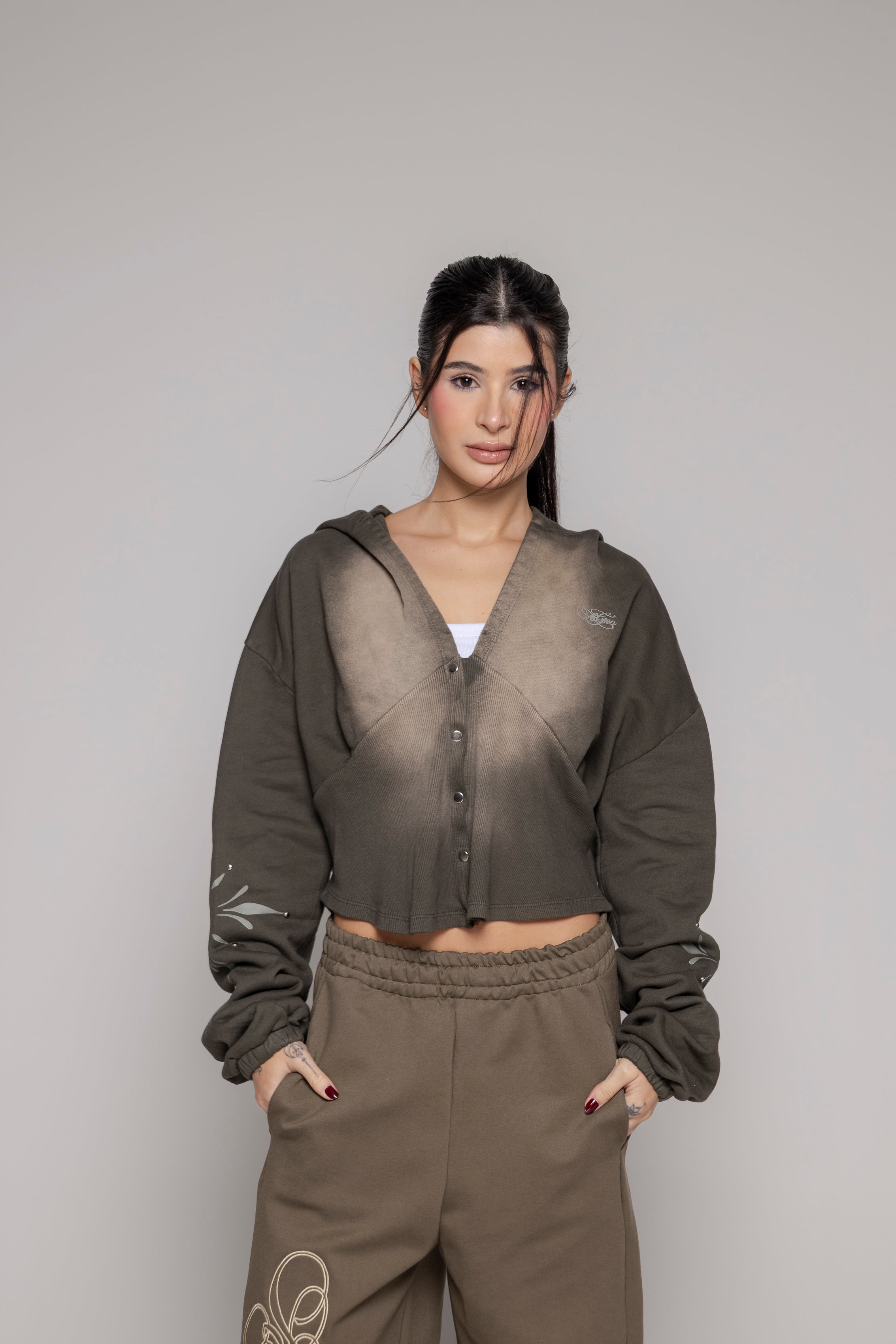 Hoodie Dama Remainder Corte V-Verde