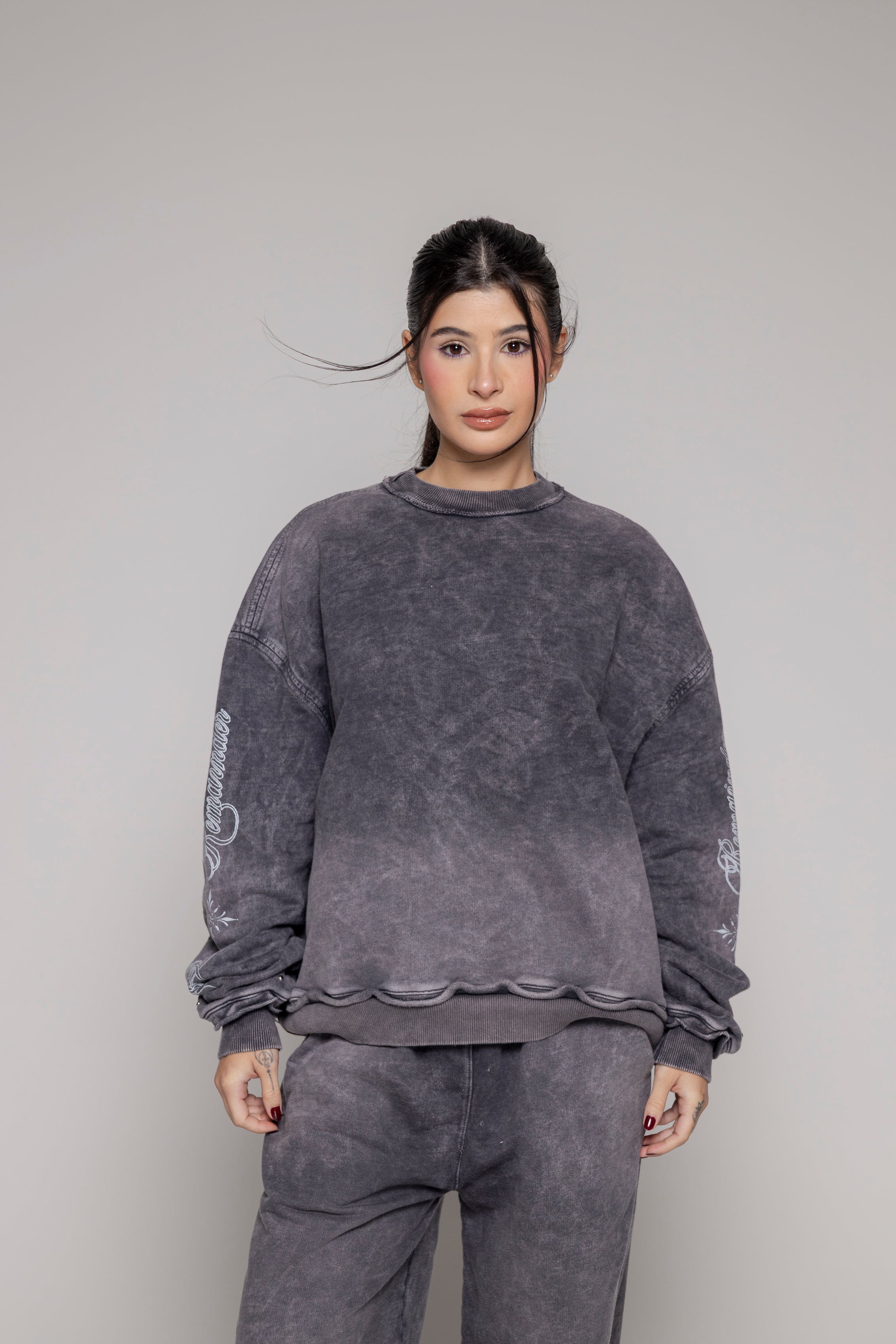 Hoodie Oversized  Dama Remainder Stone-Gris