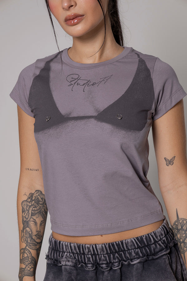 Crop T-Shirt boobs Unspeakable-Gris