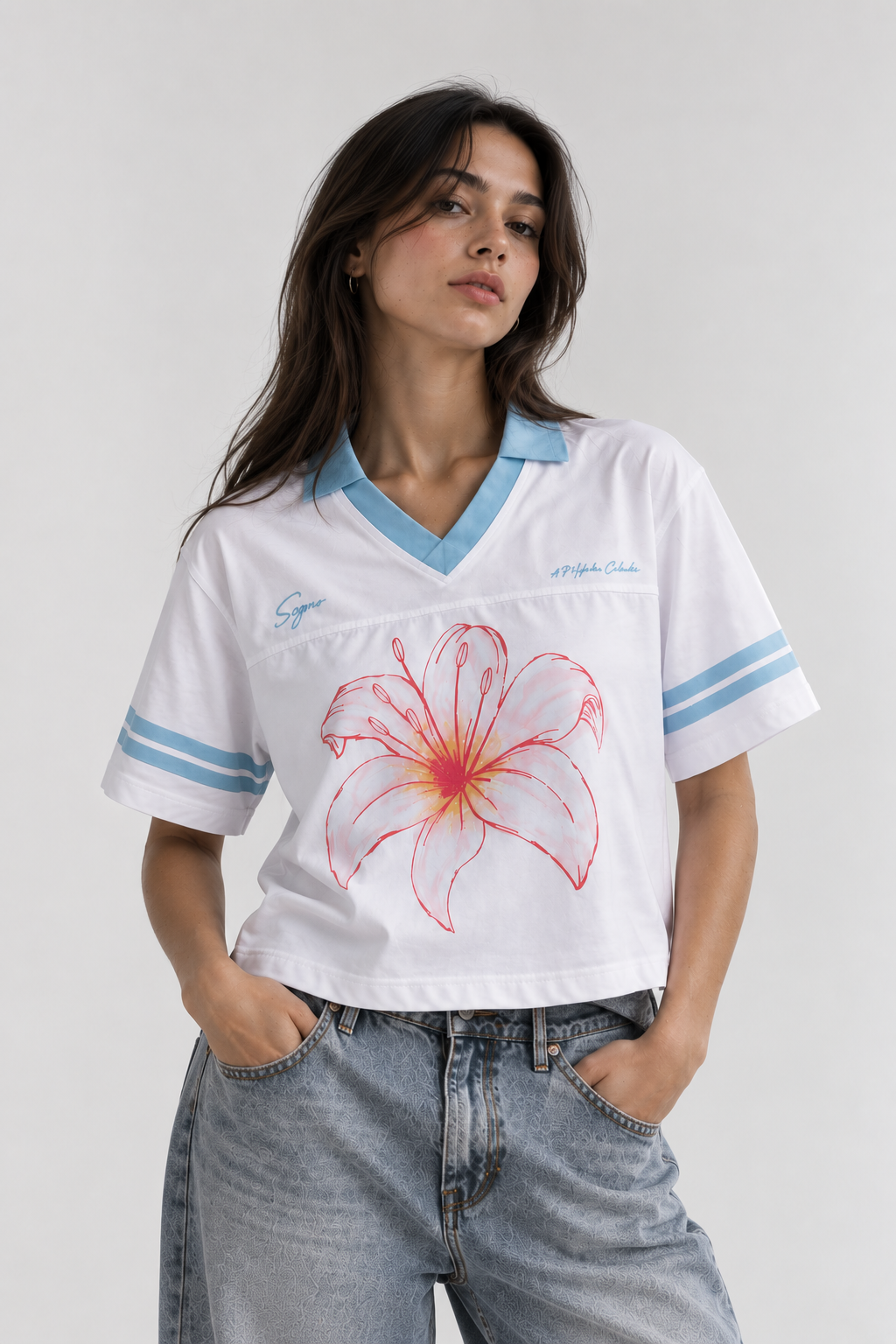 Camiseta Boxy Flor-Blanca