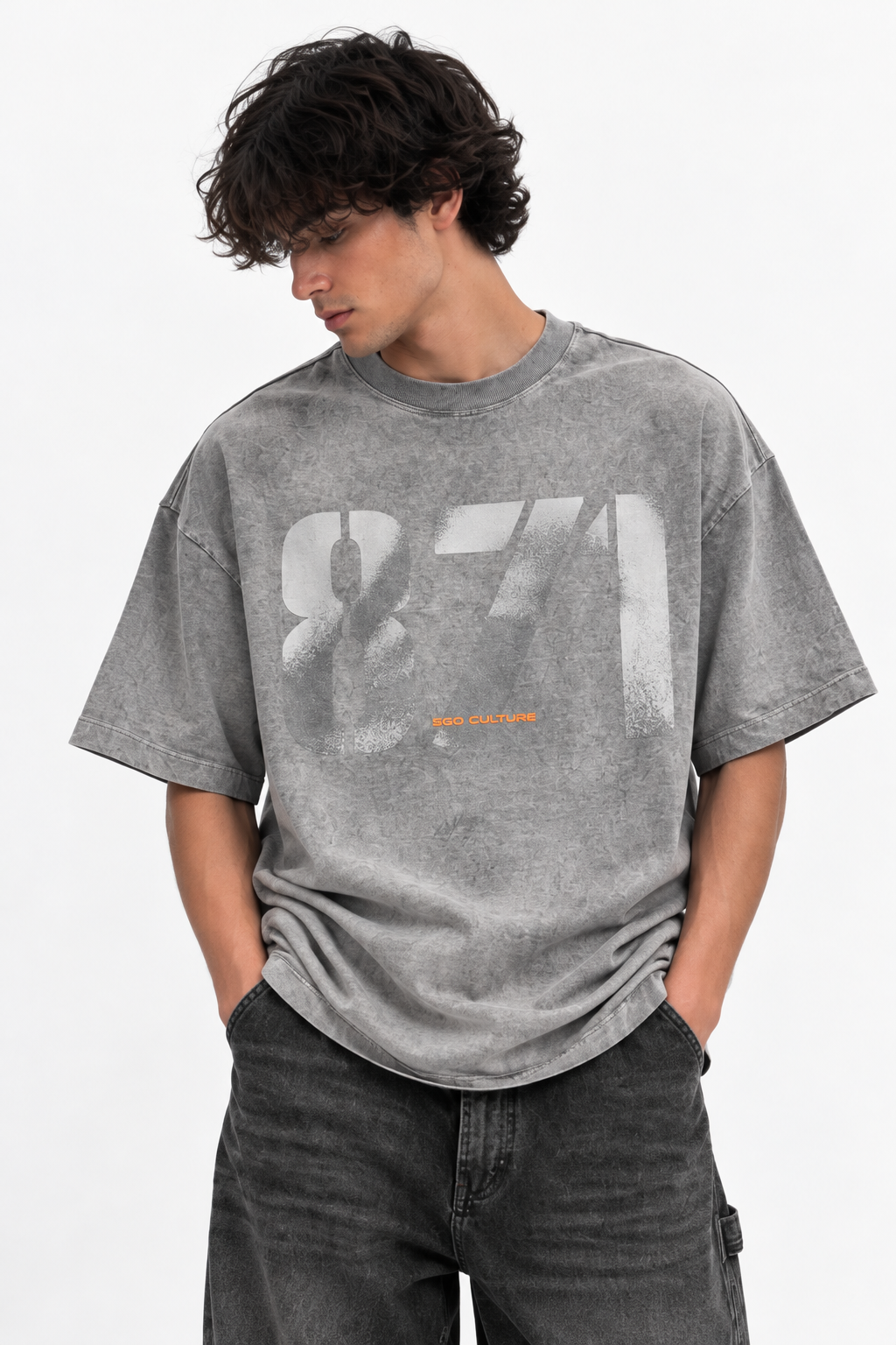 Camiseta Oversized 871 – Gris Vintage Washed